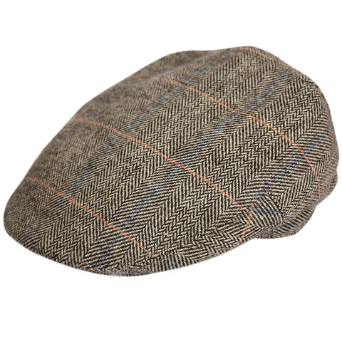 G&H Check Herringbone Flat Cap - Brown