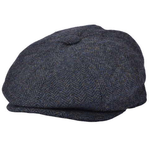G&H Wool Herringbone 8 Panel Newsboy Cap - Blue
