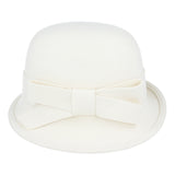 Ladies Chic Vintage Wool Cloche Hat With Strap Bow & Belt Around