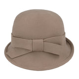 Ladies Chic Vintage Wool Cloche Hat With Strap Bow & Belt Around