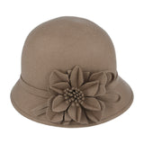 Ladies Chic Vintage Wool Cloche Hat With Flower & Strap Belt Around