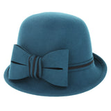 Ladies Chic Vintage Wool Cloche Hat With Bow & Belt Around