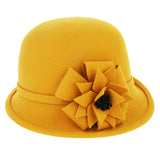 Chic Vintage Wool Cloche Hat With Flowers and Rhinestones