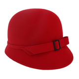 Ladies Chic Vintage Wool Cloche Hat With Buckle & Belt Around