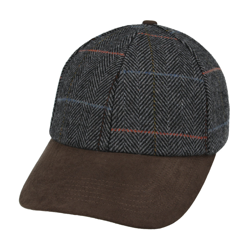 Overcheck Herringbone Baseball Cap With Suede Peak
