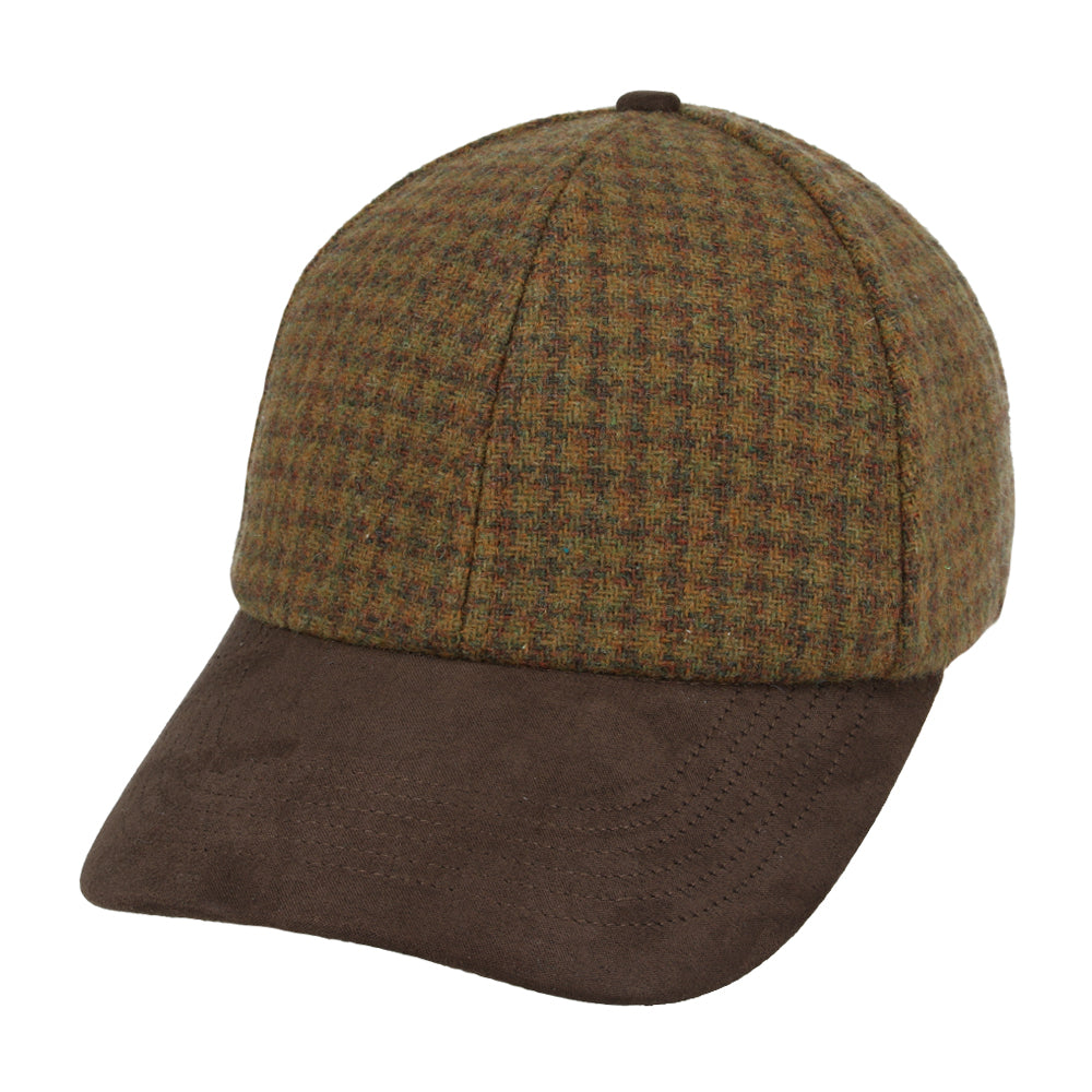 Tweed Baseball Cap With Suede Peak - Brown