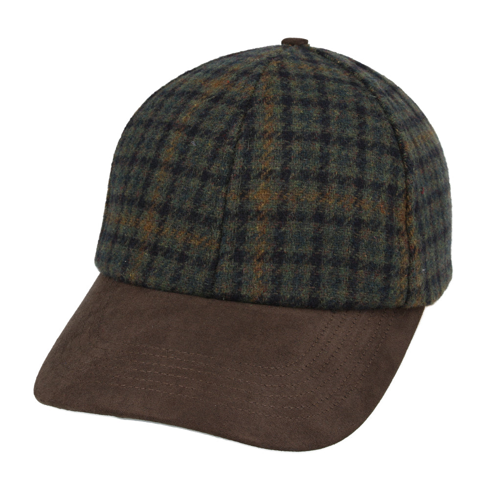 Tweed Baseball Cap With Suede Peak - Green