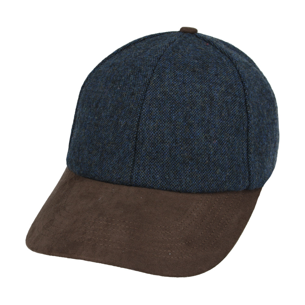 Tweed Baseball Cap With Suede Peak - Navy