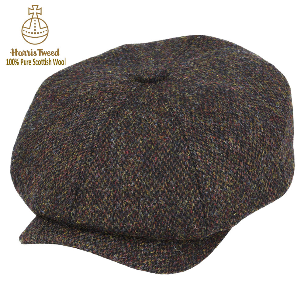 Gladwin Bond Harris Tweed Wool Herringbone Newsboy Cap - Green