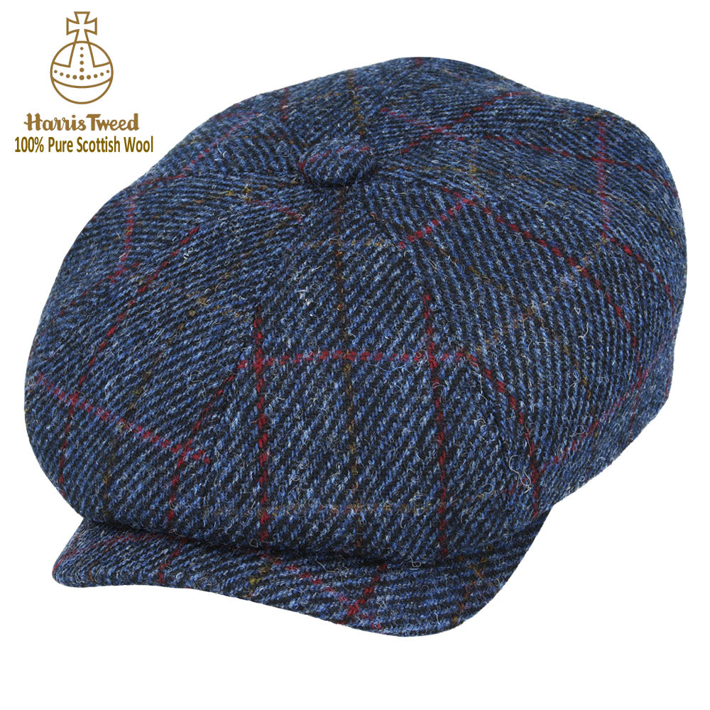Gladwin Bond Harris Tweed Wool Herringbone Newsboy Cap - Navy