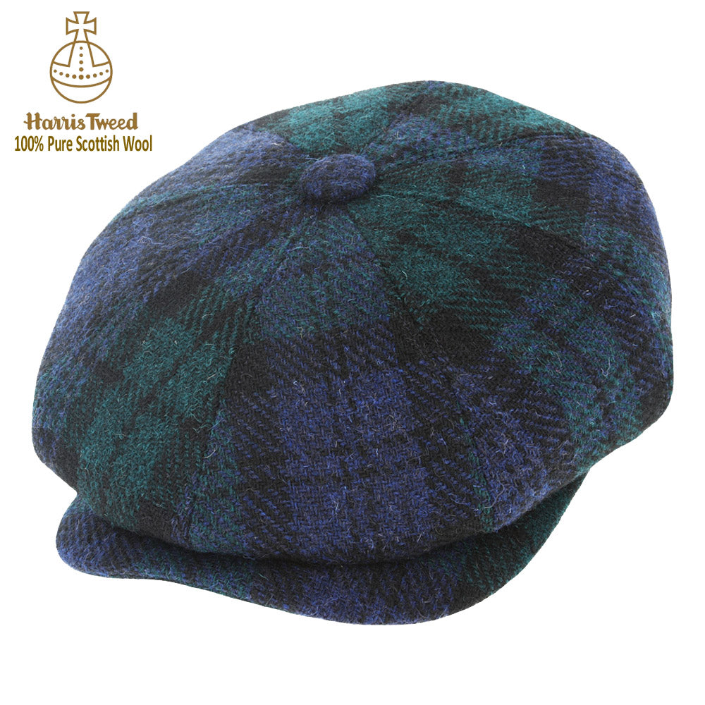 Black Watch Tartan Harris Tweed 100% Pure Wool Newsboy Cap – Blue
