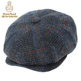 Dark Blue Houndstooth Overcheck Harris Tweed 100% Pure Wool Newsboy Cap