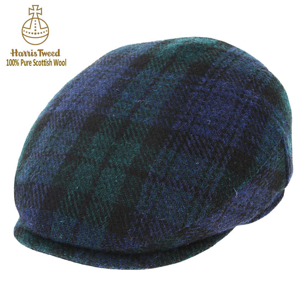 Black Watch Tartan Harris Tweed 100% Pure Wool Flat Cap – Blue