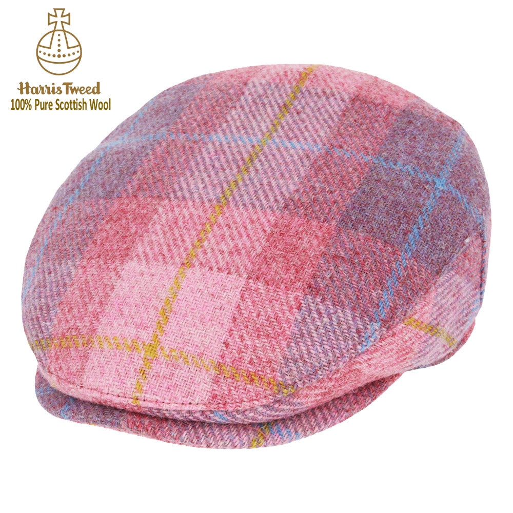 Light Pink Overcheck Harris Tweed Checked 100% Pure Wool Flat Cap