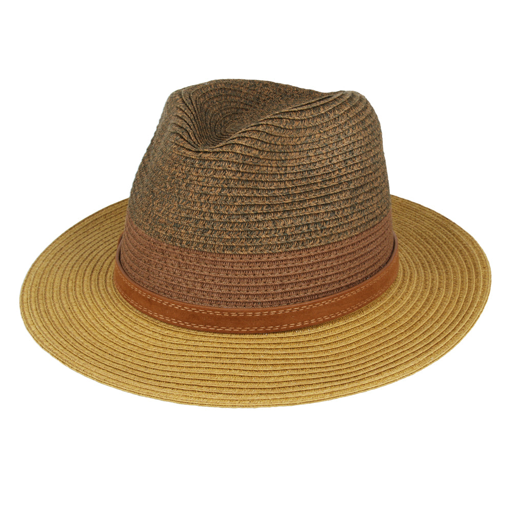 Special Edition Two Tone Paper Straw Summer Fedora Hat - Brown