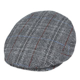 Country Side Wool Check Tweed Flat Cap - Grey