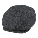 Herringbone 8 Panel Newsboy Gatsby Cap - Dark Grey