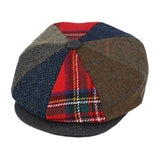 Donegal Tweed Herringbone Tartan Patch Newsboy Cap - Multi Colour