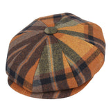 Check Tartan 8 Panel Newsboy Cap - Orange