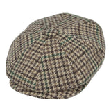 Houndstooth Tweed 8 Panel Newsboy Cap - Green