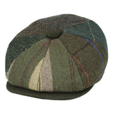 Donegal Tweed Herringbone Tartan Patch Newsboy Cap - Multi Colour