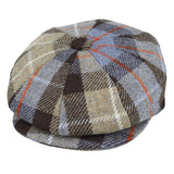 Checked Tartan Wool 8 Panels Newsboy Cap - Brown