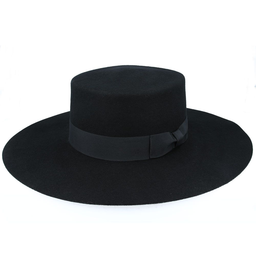 Jason Wide Stiff Brim Wool Pork Pie Hat - Black