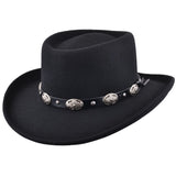 Wool Felt Gambler Hat With Buckle Band - Black