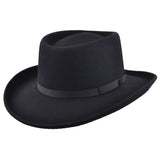 Wool Felt Gambler Hat With Belt Band - Black