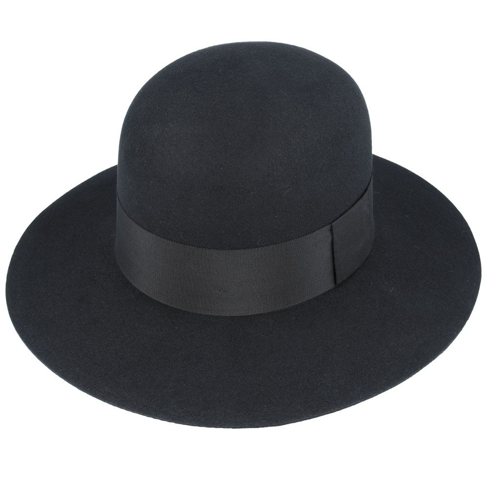 Bolero Wide Brim Round Crown Wool Hat - Black