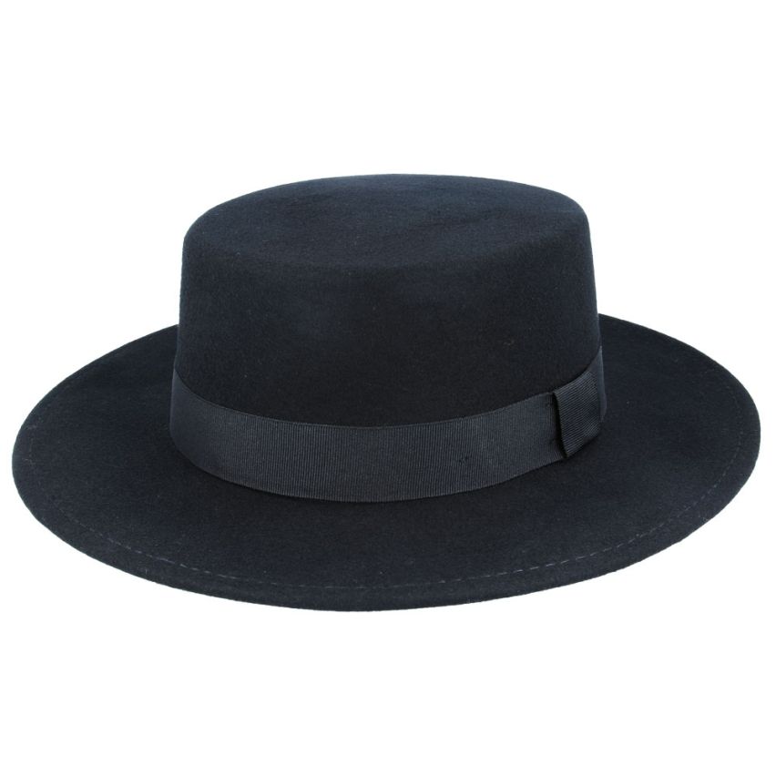 Wide Brim Wool Pork Pie Hat - Black