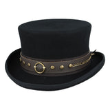 Gothic Dressage Steampunk Top Hat With Laced Brown Leather Band - Black