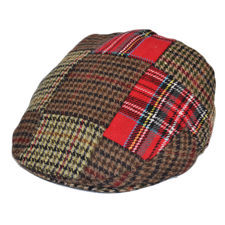 G&H Mixed Tweed & Check Patch Flat Cap - Multi-color
