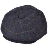 G&H Check Wool 8 Panel Newsboy Cap - Navy