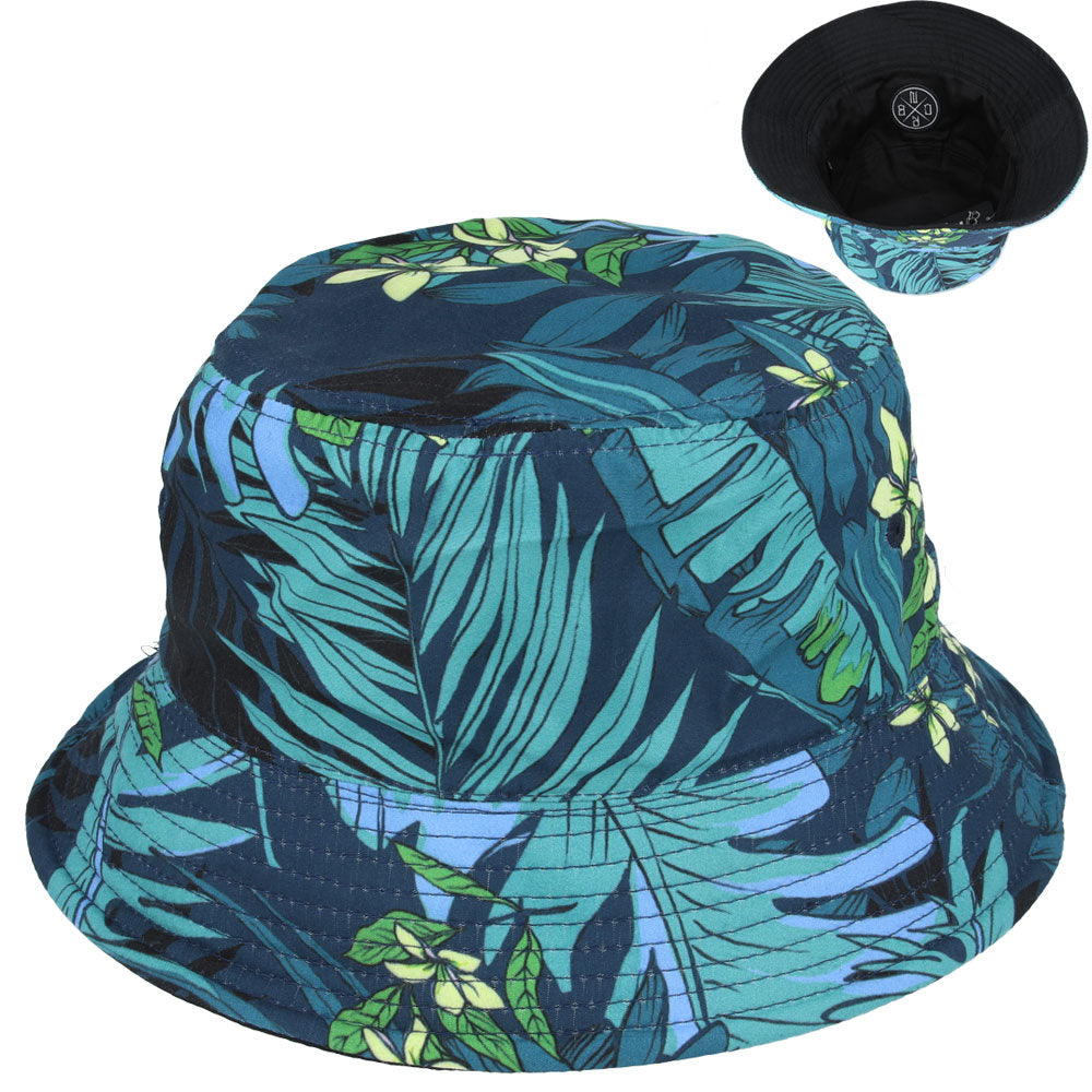 Carbon212 New Monstera And Palm Leaves Bucket Hat - Black - Blue