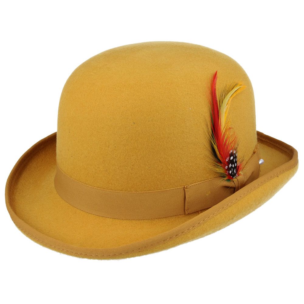 Maz Hard Wool Felt Bowler Hat - Mustard