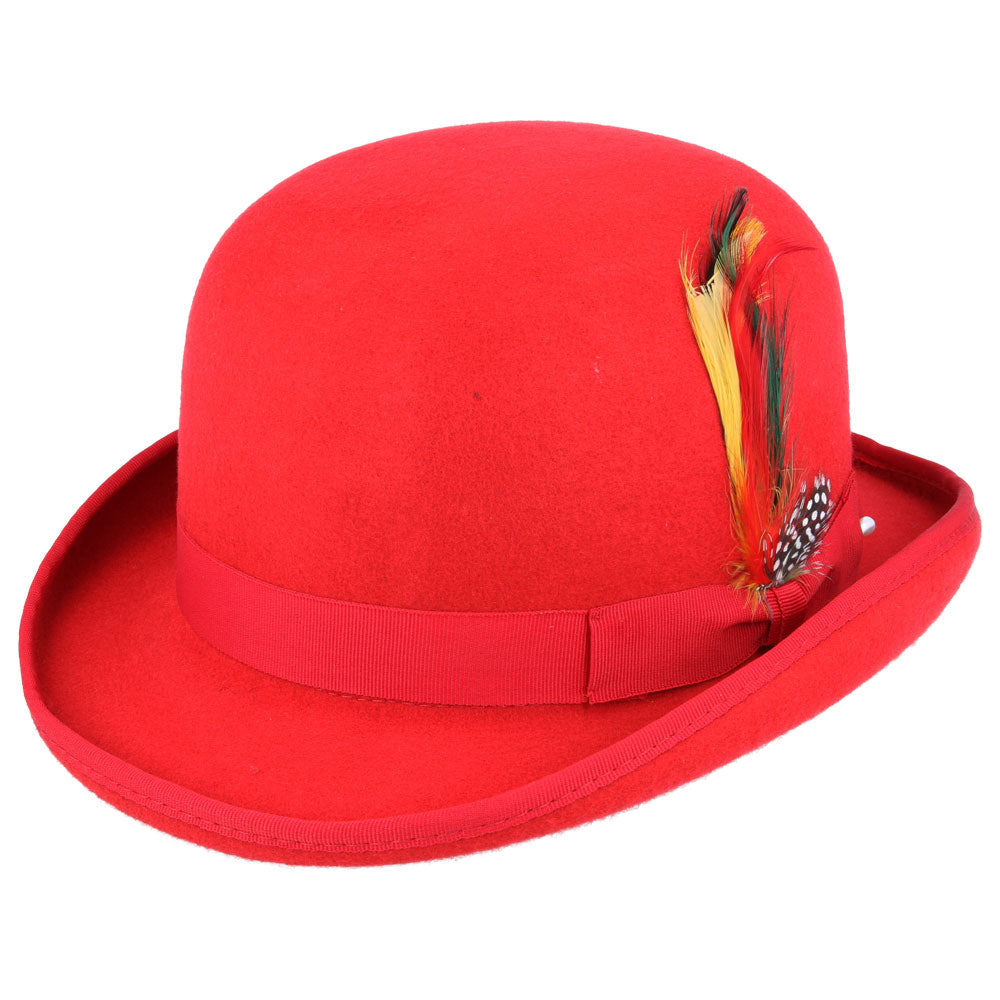 Maz Hard Wool Felt Bowler Hat - Red