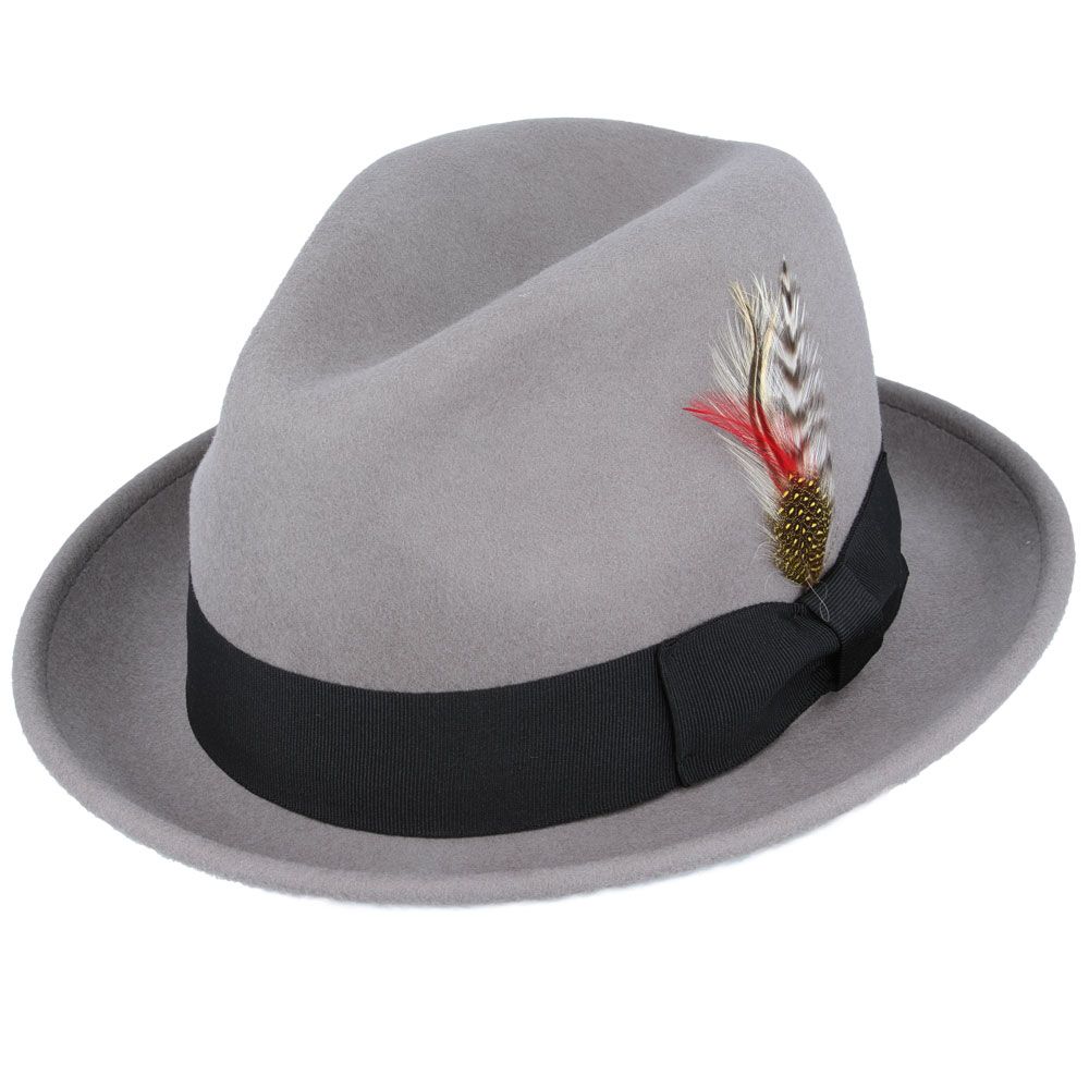Maz Crushable C-Crown Trilby Hat With Ribbon Band - Grey