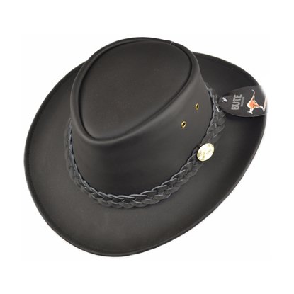 Australian Style Leather Cowboy Hat - Black