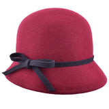 Maz Wool Felt Cloche Hat with Bow At The Side