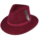 Crushable Wool Felt Fedora Hat With Feather Pin - Brown