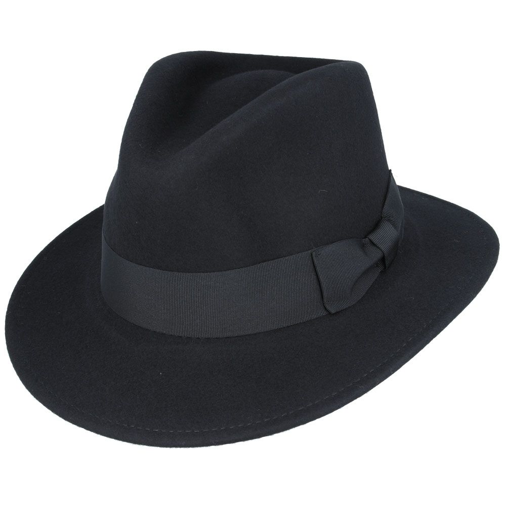 Maz Wool Fedora With Ribban Band Hat - Black