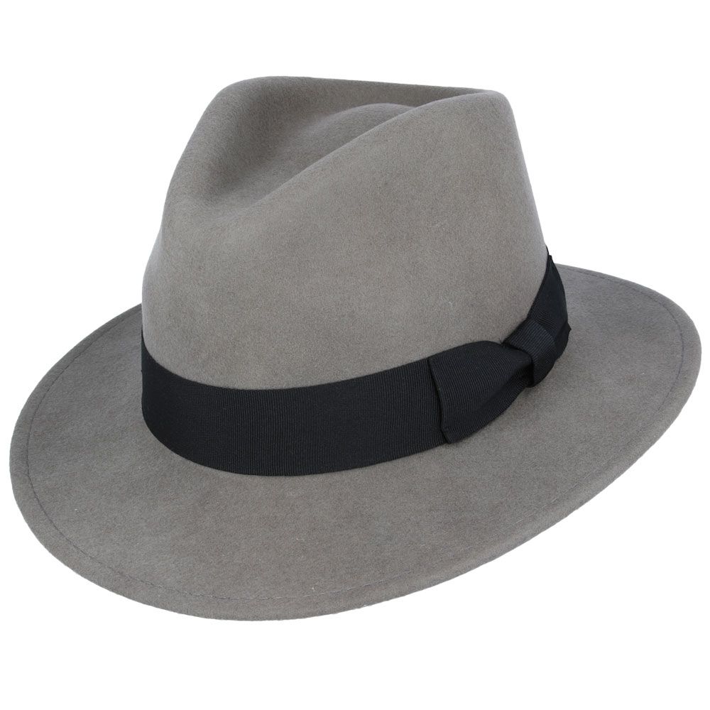 Maz Wool Fedora With Ribban Band Hat - Grey