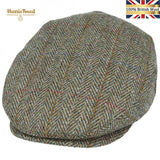 Gladwin Bond Harris Tweed Herringbone Tweed Wool Flat Cap - Green