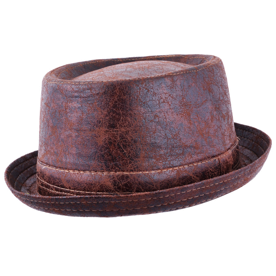 Maz Cracked Leather Distressed Vintage Pork Pie Hats
