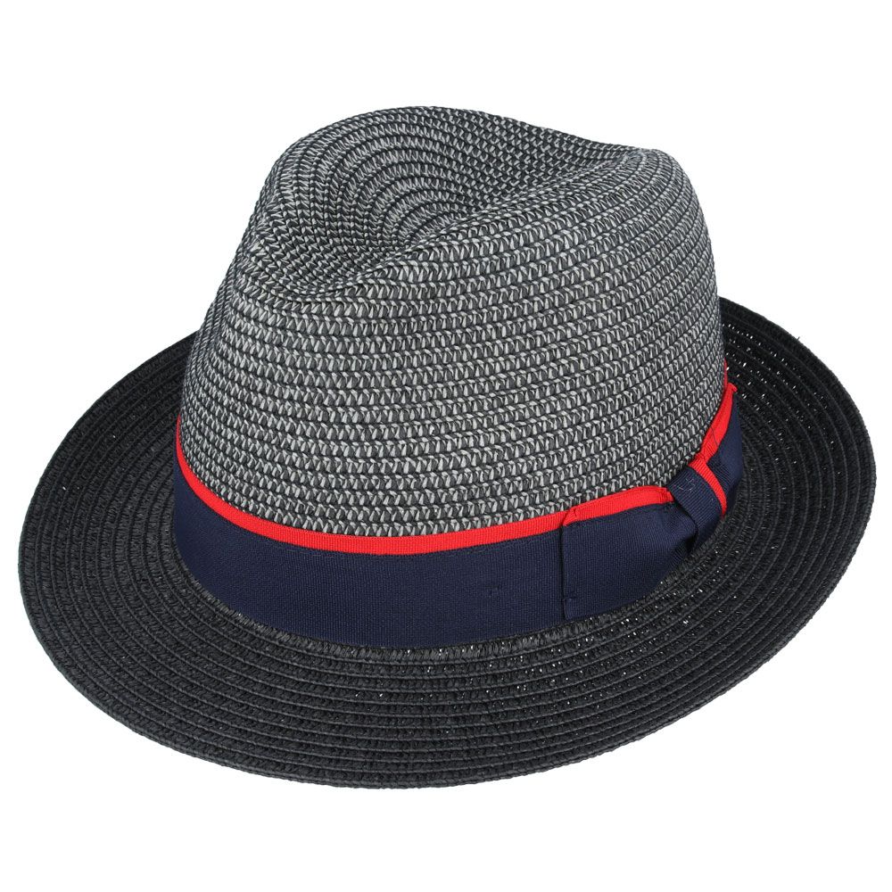 Maz Summer Straw C-Crown Fedora Hat - Black Grey